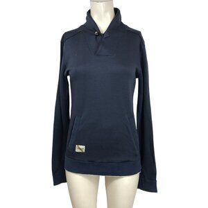 TRACKSMITH - WOMEN'S SMALL- NAVY LONG SLEEVE BUTTON UP MERINO WOOL BLEND SWEATER